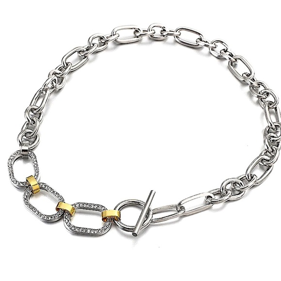 Silver Crystal Chain Link Punk Statement Necklace - Picture 11 of 12